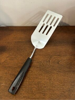 Vintage Ekco Slotted Spatula 12.5” Long 2.5” Wide Chromium Plated Black  Handle.